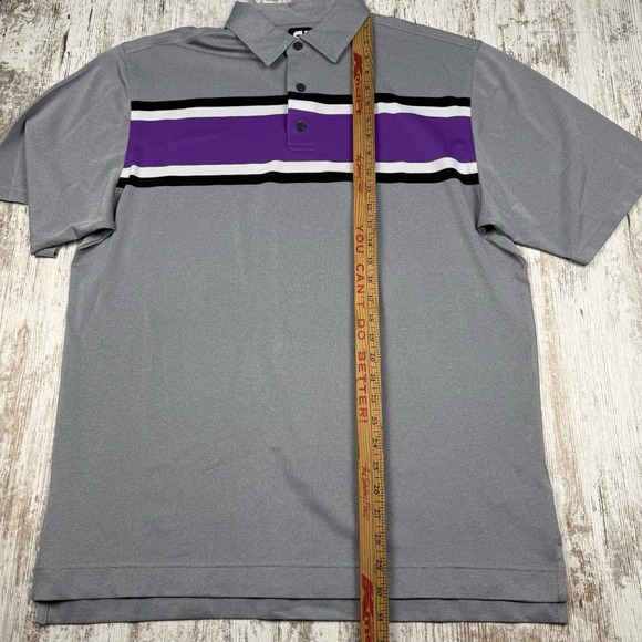 FootJoy Polo Shirt Mens Sz L Gray Purple Black White Striped Performance Golf‎ - Picture 6 of 7